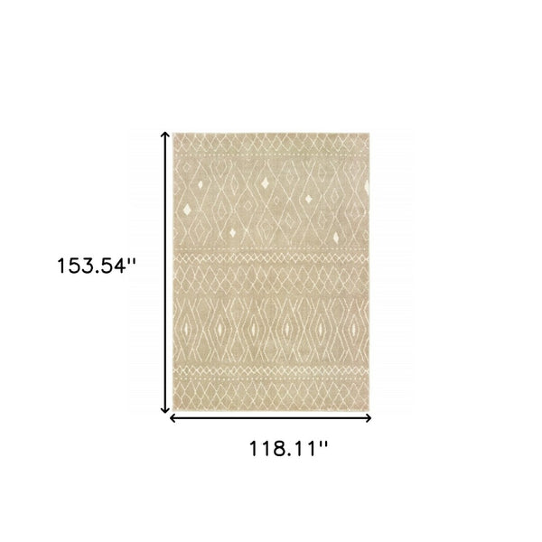 HomeRoots 8' Sand and Ivory Geometric Runner Rug – Stylish, Durable, Perfect for High-Traffic Areas and Entryways 10' X 13' 508726