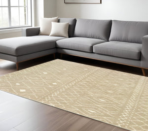 HomeRoots 8' Sand and Ivory Geometric Runner Rug – Stylish, Durable, Perfect for High-Traffic Areas and Entryways 10' X 13' 508726