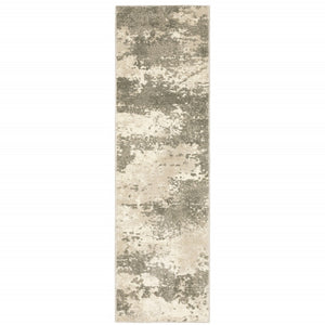 HomeRoots 2' Contemporary Beige and Grey Abstract Power Loom Runner Rug - Stain Resistant for High Traffic Areas 2'3" x 7'6" 508727