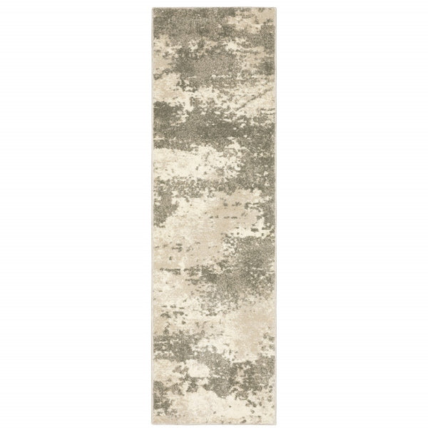 HomeRoots 2' Contemporary Beige and Grey Abstract Power Loom Runner Rug - Stain Resistant for High Traffic Areas 2'3" x 7'6" 508727