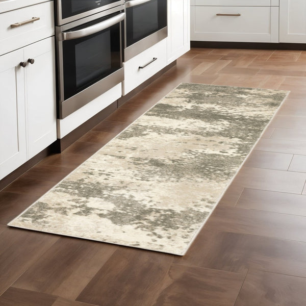 HomeRoots 2' Contemporary Beige and Grey Abstract Power Loom Runner Rug - Stain Resistant for High Traffic Areas 2'3" x 7'6" 508727