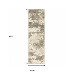 HomeRoots 2' Contemporary Beige and Grey Abstract Power Loom Runner Rug - Stain Resistant for High Traffic Areas 2'3" x 7'6" 508727