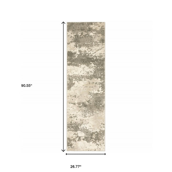 HomeRoots 2' Contemporary Beige and Grey Abstract Power Loom Runner Rug - Stain Resistant for High Traffic Areas 2'3" x 7'6" 508727