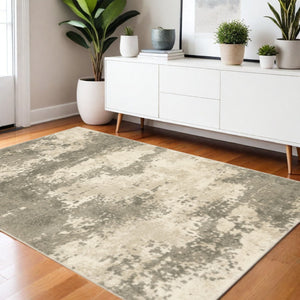 HomeRoots 2' Contemporary Beige and Grey Abstract Power Loom Runner Rug - Stain Resistant for High Traffic Areas 4' X 6' 508729