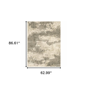 HomeRoots 2' Contemporary Beige and Grey Abstract Power Loom Runner Rug - Stain Resistant for High Traffic Areas 5' X 7' 508730