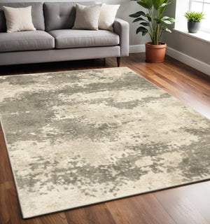 HomeRoots 2' Contemporary Beige and Grey Abstract Power Loom Runner Rug - Stain Resistant for High Traffic Areas 5' X 7' 508730