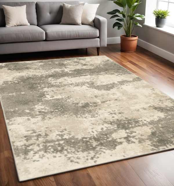 HomeRoots 2' Contemporary Beige and Grey Abstract Power Loom Runner Rug - Stain Resistant for High Traffic Areas 5' X 7' 508730