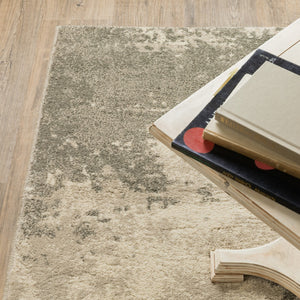 HomeRoots 2' Contemporary Beige and Grey Abstract Power Loom Runner Rug - Stain Resistant for High Traffic Areas 7' X 9' 508731