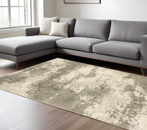 HomeRoots 2' Contemporary Beige and Grey Abstract Power Loom Runner Rug - Stain Resistant for High Traffic Areas 10' X 13' 508733