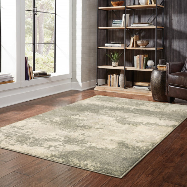 HomeRoots 2' Contemporary Beige and Grey Abstract Power Loom Runner Rug - Stain Resistant for High Traffic Areas 10' X 13' 508733