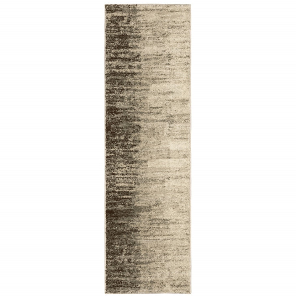HomeRoots 2' Beige and Grey Abstract Power Loom Runner Rug – Durable, Stain-Resistant for High-Traffic Areas 2'3" x 7'6" 508734