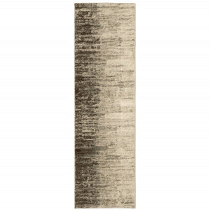 HomeRoots 2' Beige and Grey Abstract Power Loom Runner Rug – Durable, Stain-Resistant for High-Traffic Areas 2'3" x 7'6" 508734