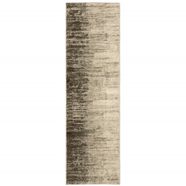 HomeRoots 2' Beige and Grey Abstract Power Loom Runner Rug – Durable, Stain-Resistant for High-Traffic Areas 2'3" x 7'6" 508734