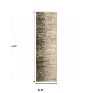HomeRoots 2' Beige and Grey Abstract Power Loom Runner Rug – Durable, Stain-Resistant for High-Traffic Areas 2'3" x 7'6" 508734