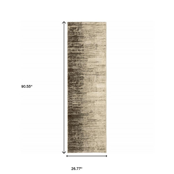 HomeRoots 2' Beige and Grey Abstract Power Loom Runner Rug – Durable, Stain-Resistant for High-Traffic Areas 2'3" x 7'6" 508734
