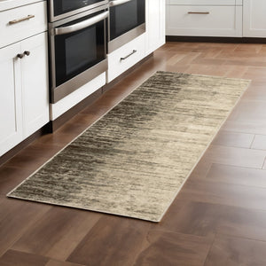 HomeRoots 2' Beige and Grey Abstract Power Loom Runner Rug – Durable, Stain-Resistant for High-Traffic Areas 2'3" x 7'6" 508734