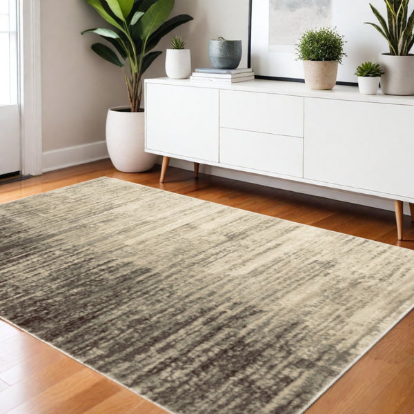HomeRoots 2' Beige and Grey Abstract Power Loom Runner Rug – Durable, Stain-Resistant for High-Traffic Areas 4' X 6' 508736