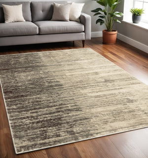HomeRoots 2' Beige and Grey Abstract Power Loom Runner Rug – Durable, Stain-Resistant for High-Traffic Areas 5' X 7' 508737