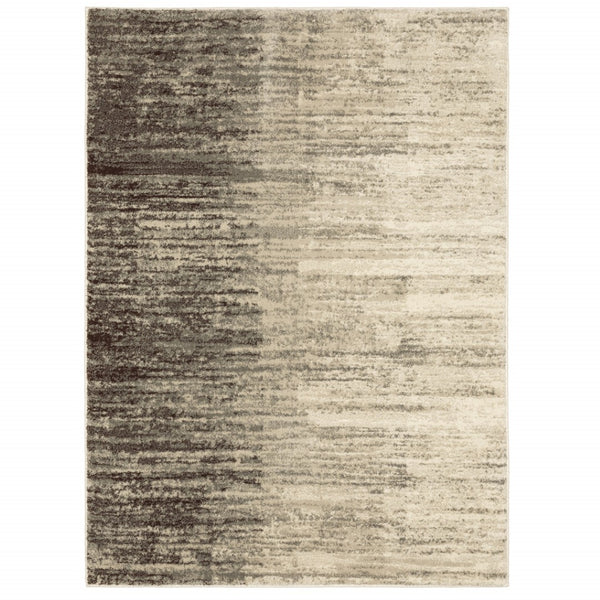 HomeRoots 2' Beige and Grey Abstract Power Loom Runner Rug – Durable, Stain-Resistant for High-Traffic Areas 7' X 9' 508738