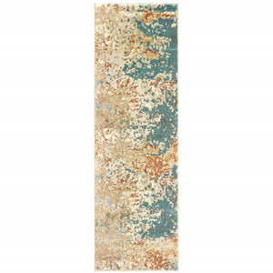 Homeroots 2' X 8' Foam Blue Pumpkin And Golden Yellow Abstract Power Loom Stain Resistant Runner Rug  Polypropylene 508741