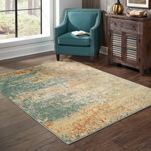Homeroots 4' X 6' Foam Blue Pumpkin And Golden Yellow Abstract Power Loom Stain Resistant Area Rug  Polypropylene 508743