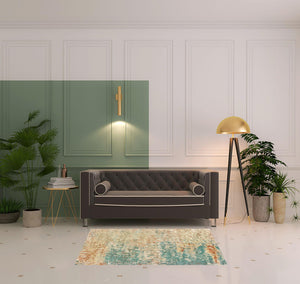 Homeroots 4' X 6' Foam Blue Pumpkin And Golden Yellow Abstract Power Loom Stain Resistant Area Rug  Polypropylene 508743