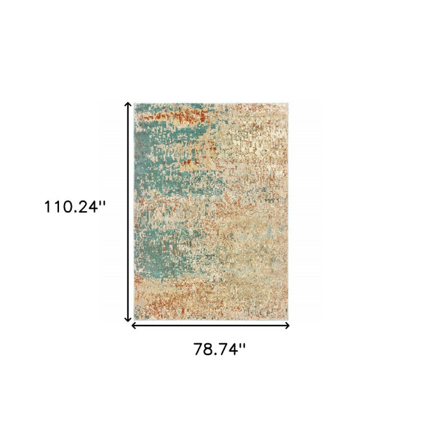Homeroots 6' X 9' Foam Blue Pumpkin And Golden Yellow Abstract Power Loom Stain Resistant Area Rug  Polypropylene 508745