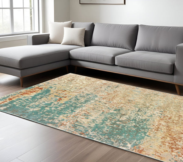 HomeRoots 2' Vibrant Foam Blue Pumpkin and Golden Yellow Abstract Runner Rug - Stain Resistant, Modern Design 7' X 9' 508745