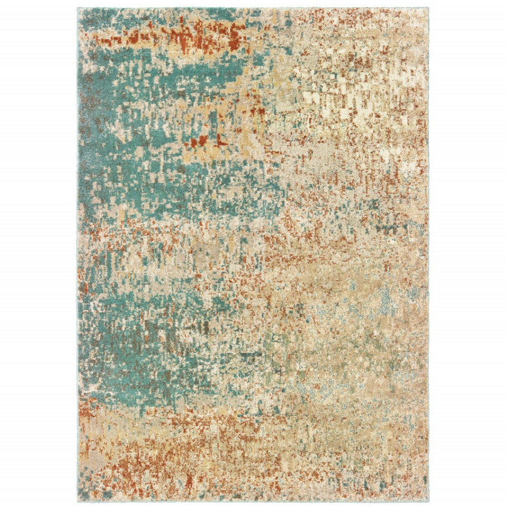 HomeRoots 2' Vibrant Foam Blue Pumpkin and Golden Yellow Abstract Runner Rug - Stain Resistant, Modern Design 8' X 10' 508746