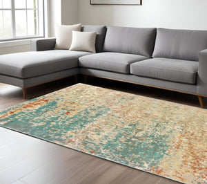 HomeRoots 2' Vibrant Foam Blue Pumpkin and Golden Yellow Abstract Runner Rug - Stain Resistant, Modern Design 8' X 10' 508746
