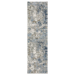 HomeRoots 2' Abstract Power Loom Runner Rug in Blue, Ivory, Grey, and Beige – Stain Resistant & Durable Design 2'3" x 7'6" 508748