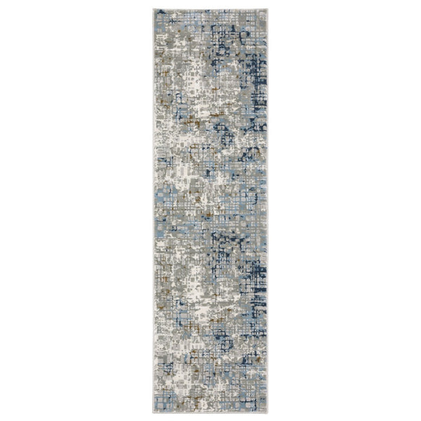 HomeRoots 2' Abstract Power Loom Runner Rug in Blue, Ivory, Grey, and Beige – Stain Resistant & Durable Design 2'3" x 7'6" 508748