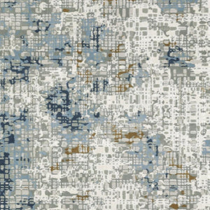 HomeRoots 2' Abstract Power Loom Runner Rug in Blue, Ivory, Grey, and Beige – Stain Resistant & Durable Design 2'3" x 7'6" 508748
