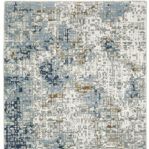 HomeRoots 2' Abstract Power Loom Runner Rug in Blue, Ivory, Grey, and Beige – Stain Resistant & Durable Design 2'3" x 7'6" 508748