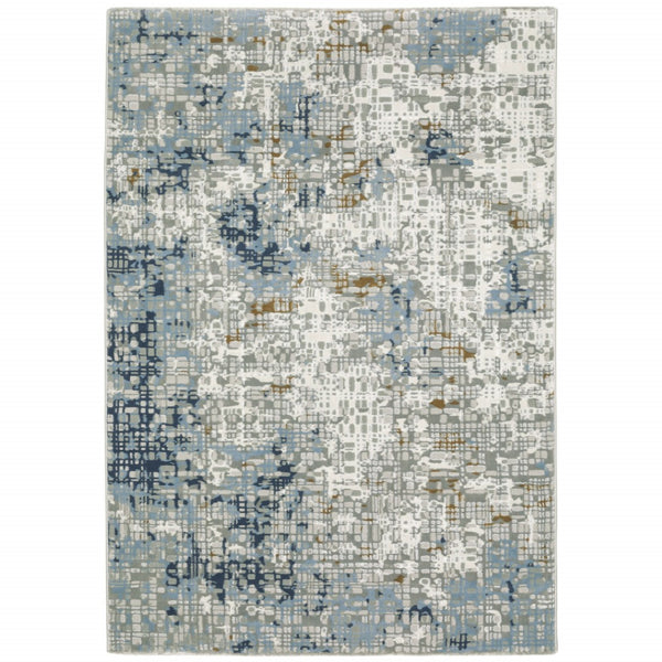 HomeRoots 2' Abstract Power Loom Runner Rug in Blue, Ivory, Grey, and Beige – Stain Resistant & Durable Design 3' x 5' 508749