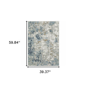 HomeRoots 2' Abstract Power Loom Runner Rug in Blue, Ivory, Grey, and Beige – Stain Resistant & Durable Design 3' x 5' 508749