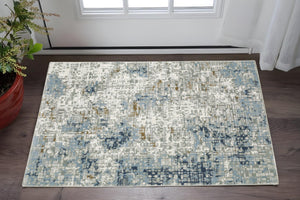 HomeRoots 2' Abstract Power Loom Runner Rug in Blue, Ivory, Grey, and Beige – Stain Resistant & Durable Design 3' x 5' 508749