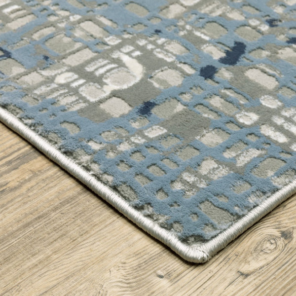 HomeRoots 2' Abstract Power Loom Runner Rug in Blue, Ivory, Grey, and Beige – Stain Resistant & Durable Design 3' x 5' 508749