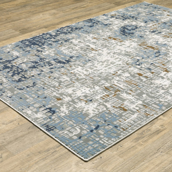 HomeRoots 2' Abstract Power Loom Runner Rug in Blue, Ivory, Grey, and Beige – Stain Resistant & Durable Design 3' x 5' 508749