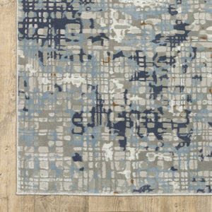 HomeRoots 2' Abstract Power Loom Runner Rug in Blue, Ivory, Grey, and Beige – Stain Resistant & Durable Design 3' x 5' 508749