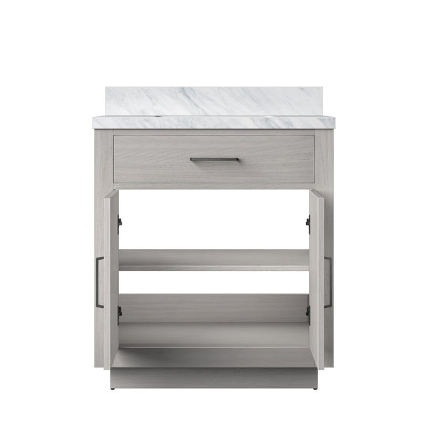 English Elm White Oak Single-Sink Vanity With Luxurious Carrara Marble Top – Compact, Stylish, Durable Design B2731P257660-GIGA