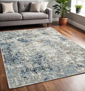 HomeRoots 2' Abstract Power Loom Runner Rug in Blue, Ivory, Grey, and Beige – Stain Resistant & Durable Design 5' X 8' 508750