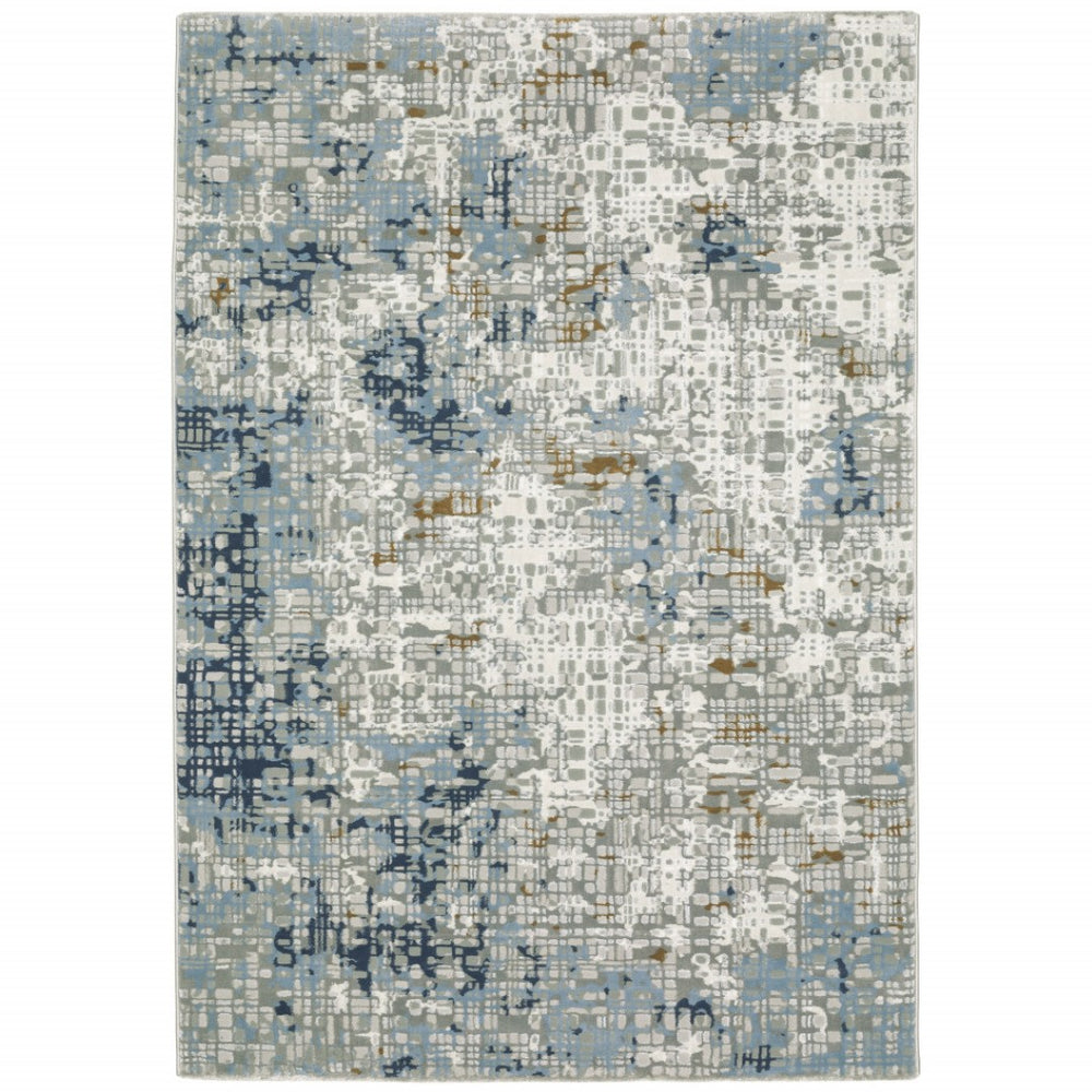 HomeRoots 2' Abstract Power Loom Runner Rug in Blue, Ivory, Grey, and Beige – Stain Resistant & Durable Design 7' X 10' 508751