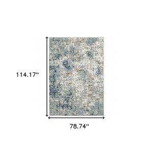 HomeRoots 2' Abstract Power Loom Runner Rug in Blue, Ivory, Grey, and Beige – Stain Resistant & Durable Design 7' X 10' 508751