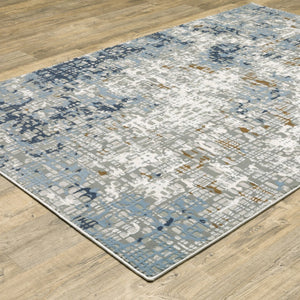 HomeRoots 2' Abstract Power Loom Runner Rug in Blue, Ivory, Grey, and Beige – Stain Resistant & Durable Design 7' X 10' 508751