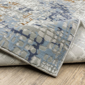 HomeRoots 2' Abstract Power Loom Runner Rug in Blue, Ivory, Grey, and Beige – Stain Resistant & Durable Design 10' X 13' 508752