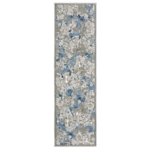 HomeRoots 2' Abstract Runner Rug in Grey Blue Ivory Navy Beige & Brown – Stain Resistant, Durable Design for Home 2'3" x 7'6" 508753