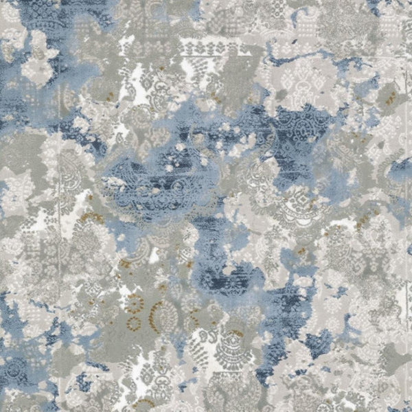 HomeRoots 2' Abstract Runner Rug in Grey Blue Ivory Navy Beige & Brown – Stain Resistant, Durable Design for Home 2'3" x 7'6" 508753