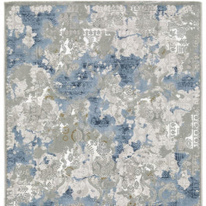 HomeRoots 2' Abstract Runner Rug in Grey Blue Ivory Navy Beige & Brown – Stain Resistant, Durable Design for Home 2'3" x 7'6" 508753