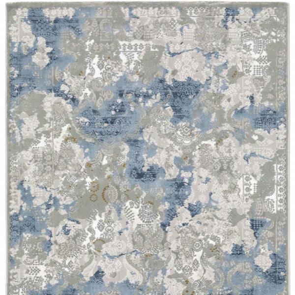 HomeRoots 2' Abstract Runner Rug in Grey Blue Ivory Navy Beige & Brown – Stain Resistant, Durable Design for Home 2'3" x 7'6" 508753
